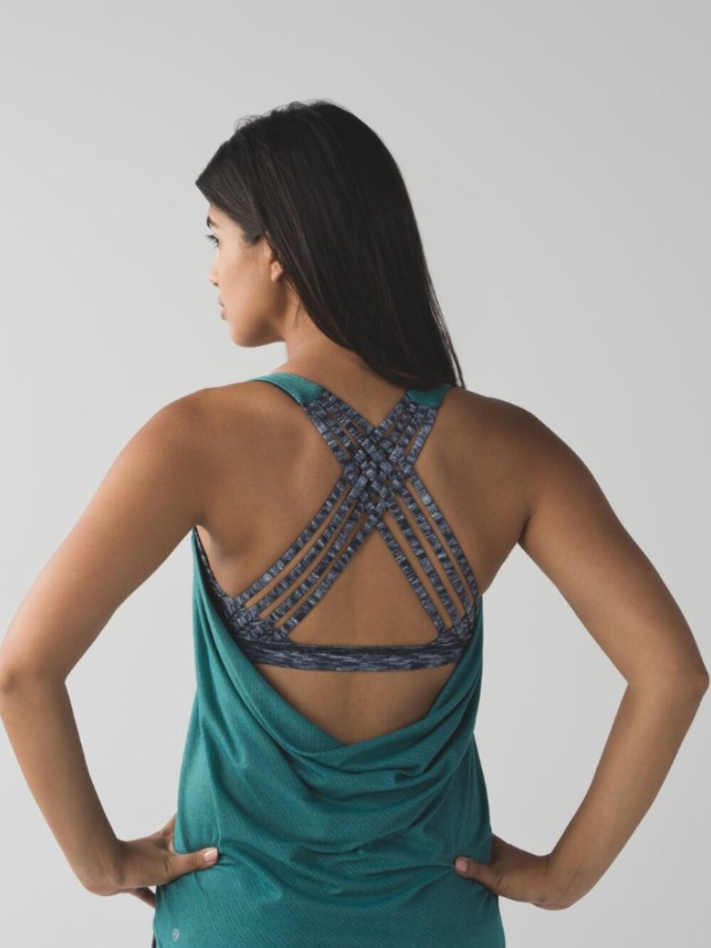 Lululemon Wild Tank Heathered Forage Teal Open Back w/ Built In Bra